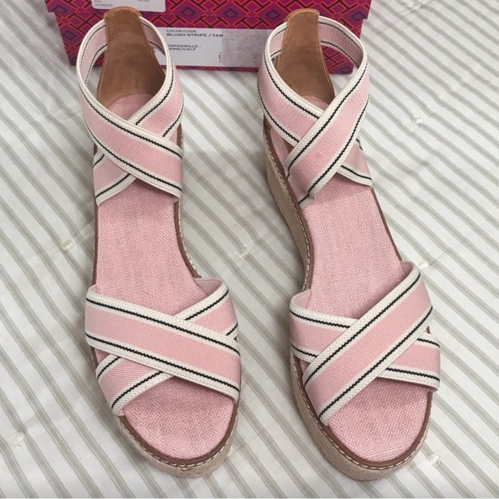 Tory Burch Pink Espadrille Wedge Sandals - Picture 2 of 7